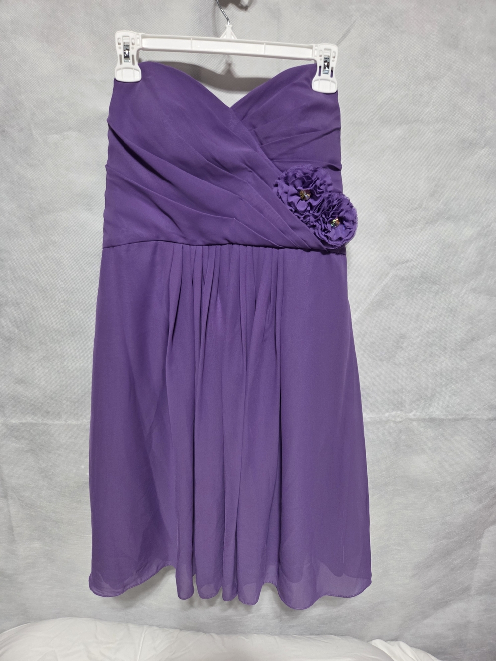 Pretty Maids Strapless Purple Chiffon Dress with Floral Accent